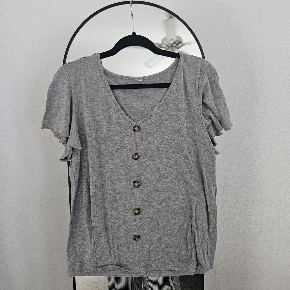 Gray Button-Down Women's Top